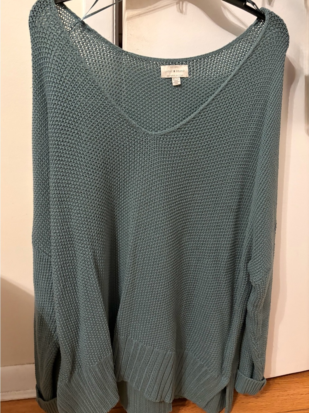 Lucky Brand Seafoam Green Open-Knit V-Neck Sweater